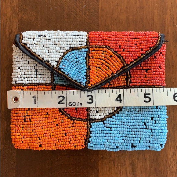 Beaded Bag Boho Multi Colored card holder Wallet - Picture 6 of 7